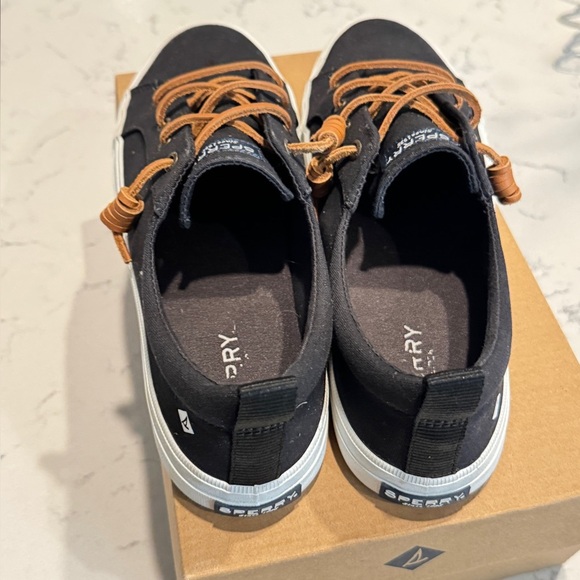 Sperry Crest Vibe Sneakers Black Canvas Shoes Tan Leather Laces Casual Slip-on - Picture 7 of 12